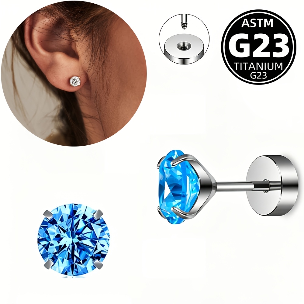 G23 Titanium Multicolor Round Stud Earrings Set, Hypoallergenic